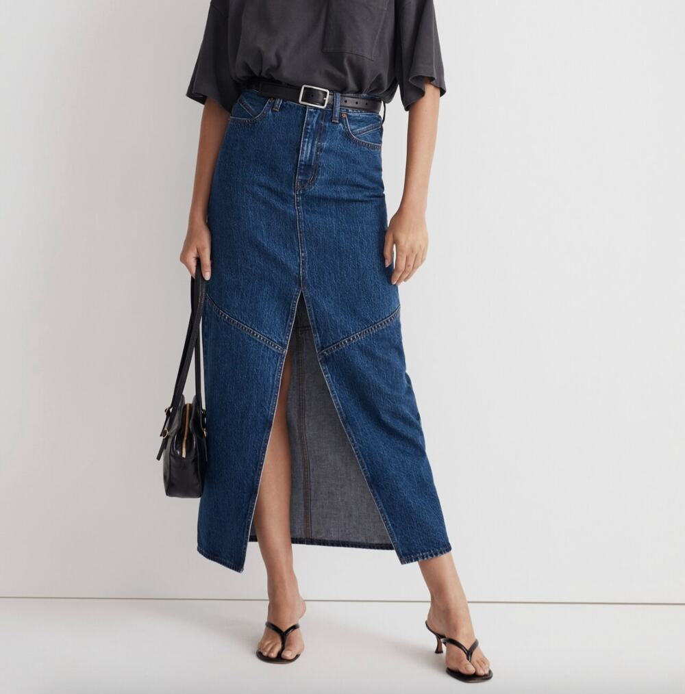 MADEWELL NWT Denim Mid-Rise Maxi Skirt in Pineland Wash NM529 // 26